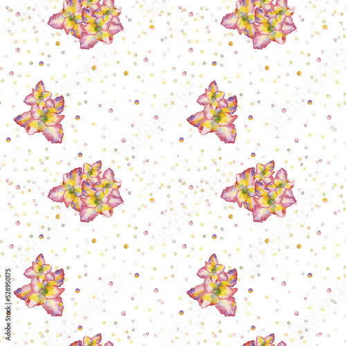 The background is floral watercolor seamless. Pink and yellow watercolor drawing. Picturesque texture. Template for printing on paper and fabrics.