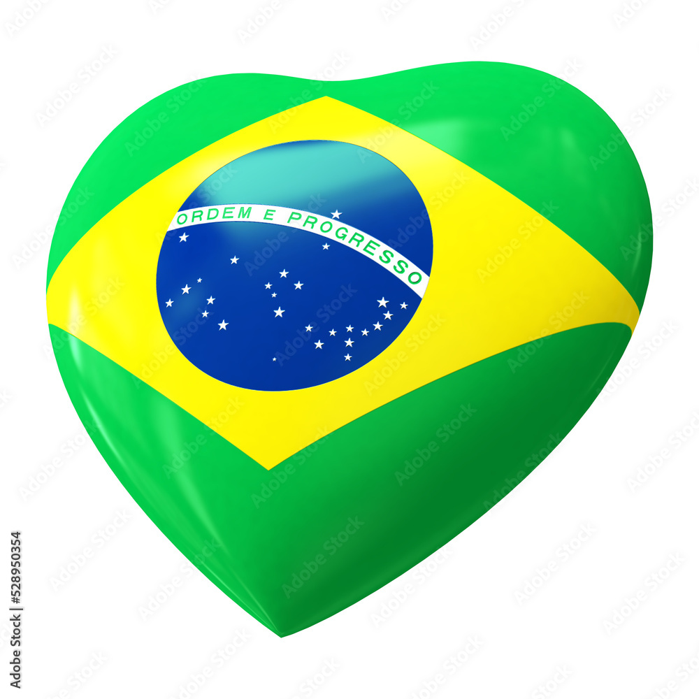 Fototapeta premium Heart country flag Brazil 3d