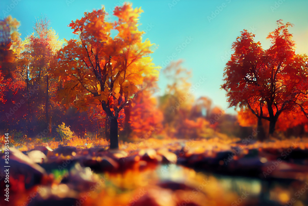 Fototapeta premium Background in Autumn colors. Leaves and trees in Autumn mood