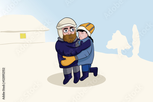 COUPLE CARTOON IN WINTER ILLUSTRATION
