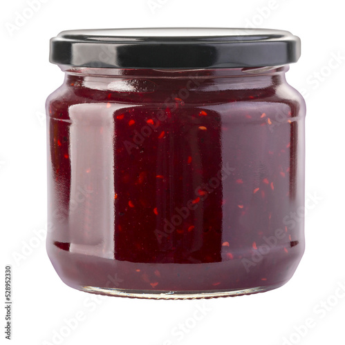 Strawberry jam jar isolated
