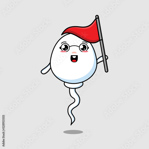 Cute cartoon Sperm mascot character with white flag in modern design 