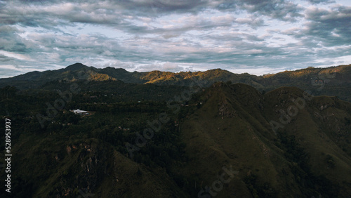 Mountain landscape  shot from the drone at sunset  beautiful natural background.