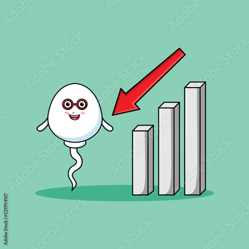 cute cartoon sperm with down sign graphic illustration in flat modern design