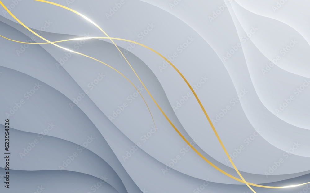 Fototapeta premium Dynamic wavy light and shadow gray background with gold line decoration