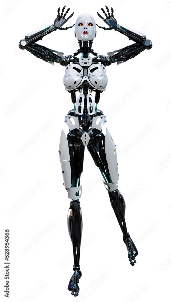 3D Rendering Female Robot on White