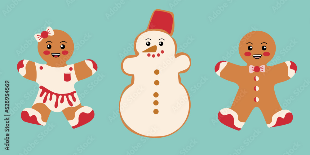 Festive cookies with gingerbread men and a snowflake. Gingerbread Cookie. Merry christmas decoration. Merry Christmas. Celebration of New Year and Christmas.