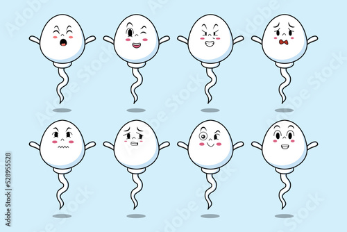 Set kawaii sperm cartoon character with different expressions of cartoon face vector illustrations