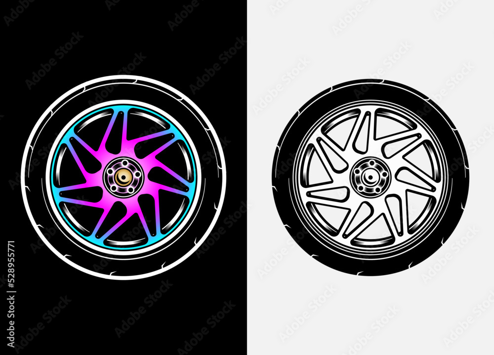 Different color set of car wheels, rubber tyre, car tyre, truck wheel ...
