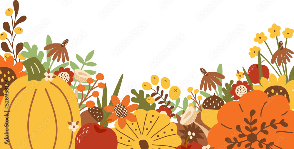 PNG, transparent Harvest Festival poster. Vegatable frame. Autumn farm market festivel banner decorated pumpkin, sunflower fall leaves. Fall harvest cartoon illustration. Fall farmers market banner