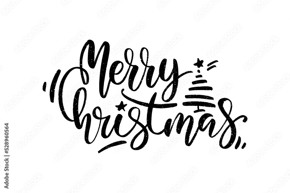 Merry Christmas lettering. Modern one color black calligraphy for holiday greeting cards, banner, posters.