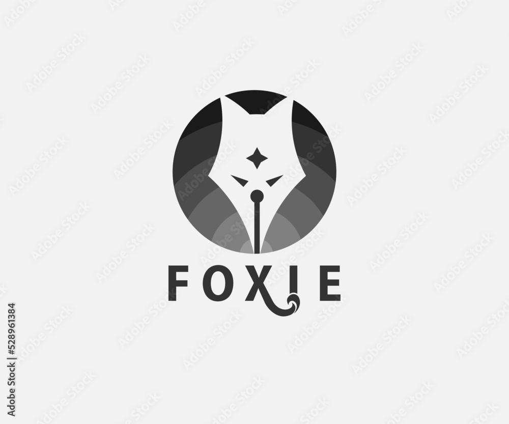 Illustration fox head in shape of pen isolated circle logo design modern