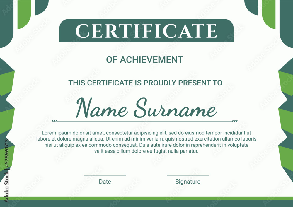 Certificate template design with green flat design Certificate template design with green flat design