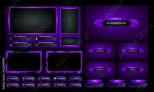 twitch Stream Facecam OBS Template Blue Game Modern overlay design Pack.