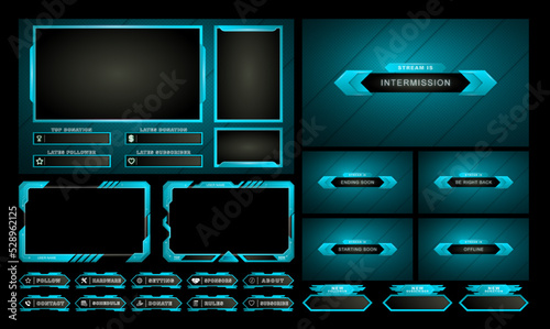 twitch Stream Facecam OBS Template Light Blue Game Modern overlay design Pack.
