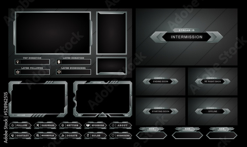 twitch Stream Facecam OBS Template Grey Game Modern overlay design Pack.