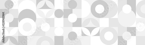 Trendy vector abstract geometric background with circles in Scandinavian retro style, seamless cover. Graphic pattern of simple shapes in gray tones, abstract white mosaic.