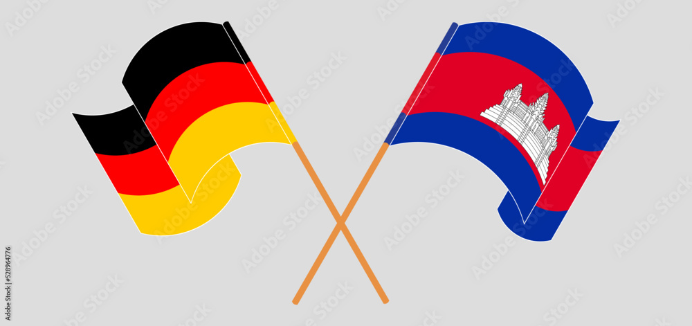 Crossed flags of Germany and Cambodia. Official colors. Correct proportion Crossed flags of Germany and Cambodia. Official colors. Correct proportion