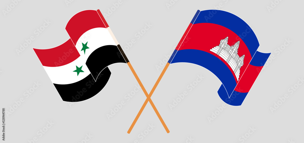 Crossed flags of Syria and Cambodia. Official colors. Correct proportion Crossed flags of Syria and Cambodia. Official colors. Correct proportion