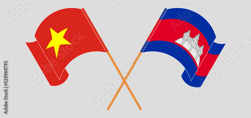 Crossed flags of Vietnam and Cambodia. Official colors. Correct proportion