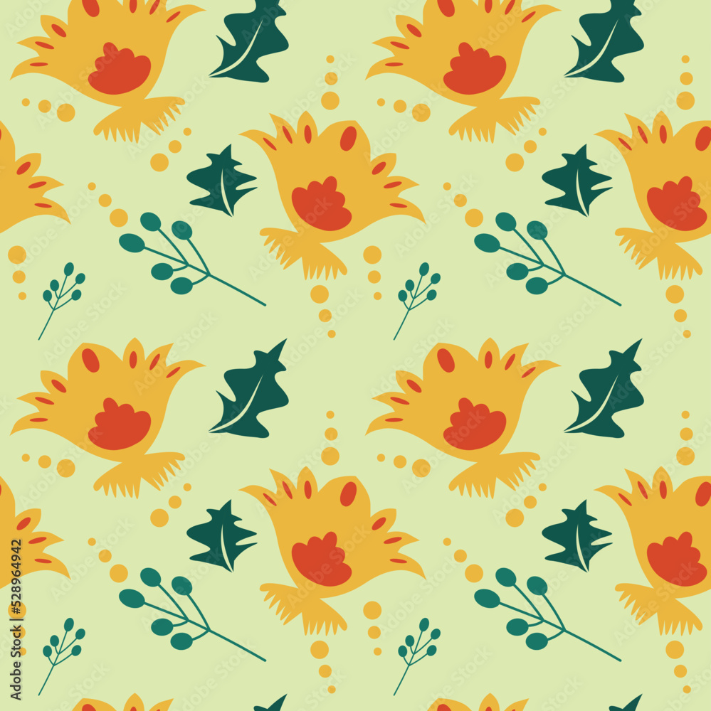 Beautiful floral motif. Yellow flowers intertwined in a seamless pattern on a gentle background