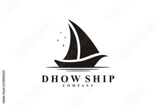 Silhouette of Dhow logo design. Traditional Sailboat Vector icon
