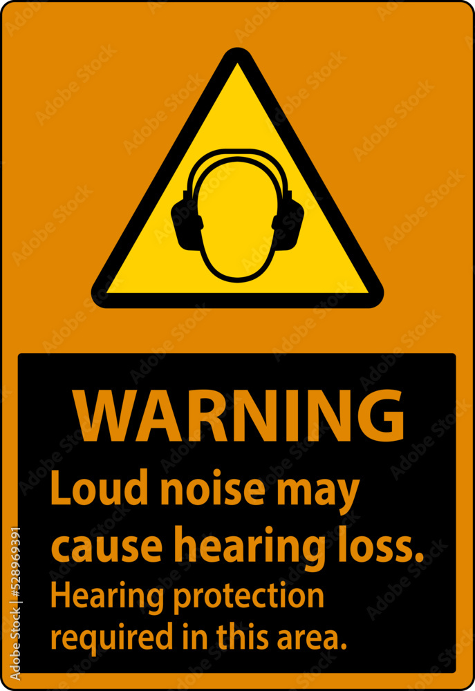 Warning Hearing Protection Required Sign On White Background Warning Hearing Protection Required Sign On White Background