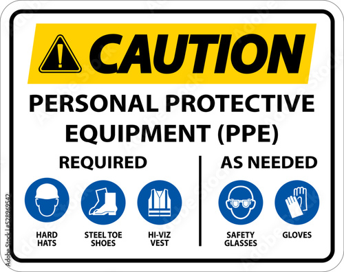 Caution PPE Required As Needed Sign On White Background