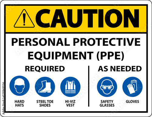 Caution PPE Required As Needed Sign On White Background