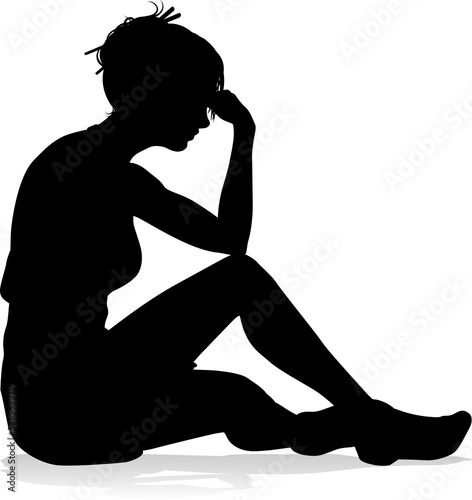 Woman Relaxed Sitting Thinking Silhouette photo