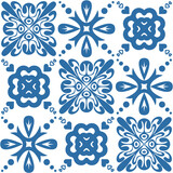 Spanish traditional Azulejo tiles for interior decoration, textiles and design. Vector illustration blue white color square shape