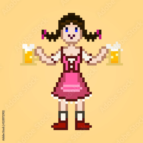 October fest pixel female character with beer