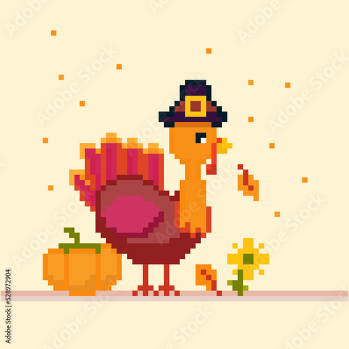 Happy thanksgiving pixel bird turkey