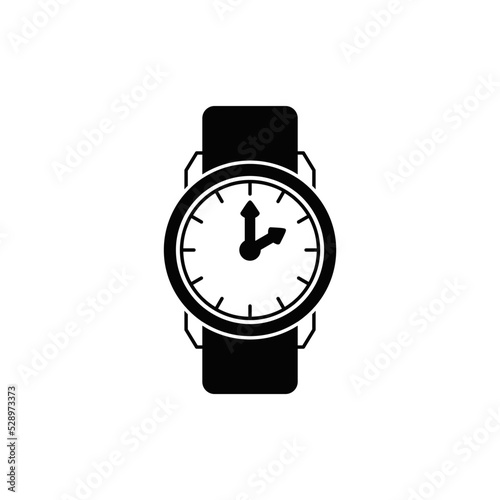 wrist watch icon in black flat glyph, filled style isolated on white background