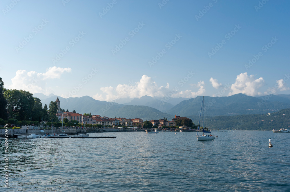 Naklejka premium Cityscape of Baveno on Lake Maggiore in Northern Italy