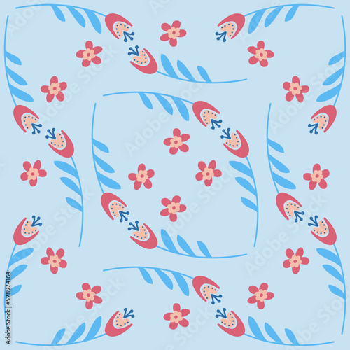 Bluebell flower pattern on blue seamless pattern for design, campanula flower blossom illustration