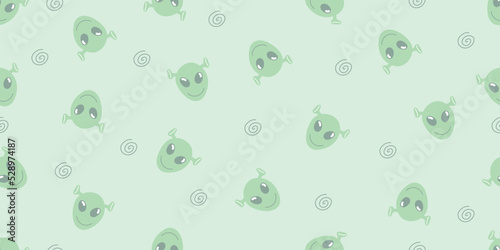 Green pastel alien monster kids doodle cartoon pattern