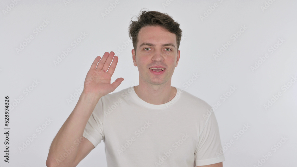 Video Chat by Young Man on White Background