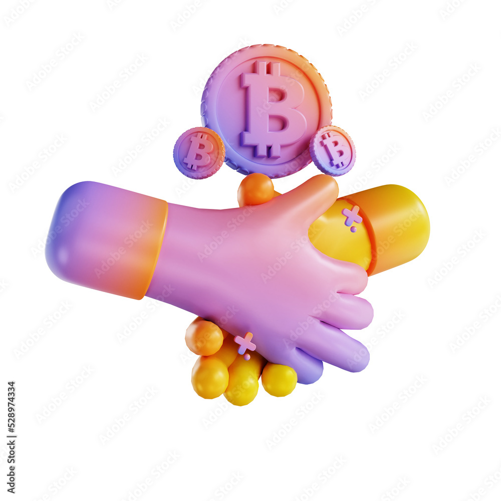 3D illustration colorful bitcoin agreement 3D illustration colorful bitcoin agreement