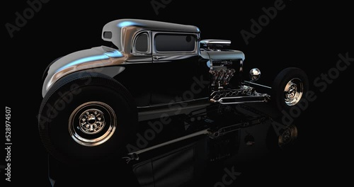 Hot rod black on dark background. 3D render.