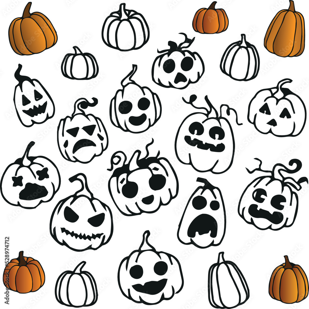 Happy halloween doodle pumpkins