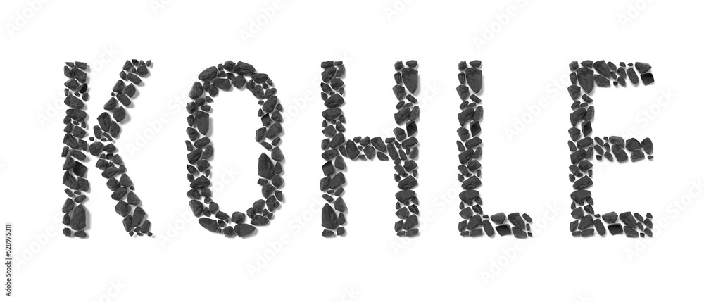 Kohle (German)/ Coal (English) - typographical concept - 3D illustration