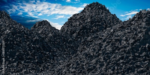 Pile of coal, sky in background - 3D illustration