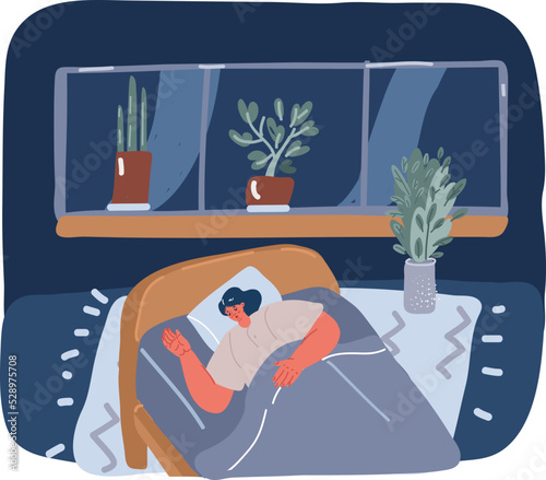 Cartoon vector illustration of woman sleep in bed