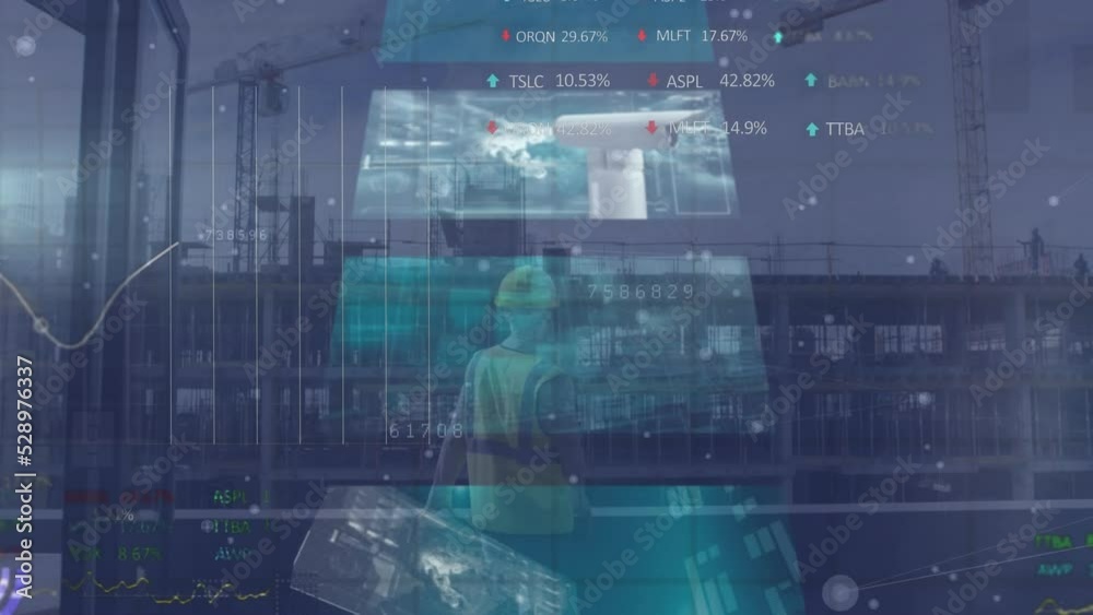 Animation of data processing over building site