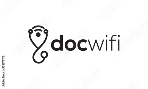 stethoscope and signal wifi logo design. online doctor logo. health and medical vector illustration.