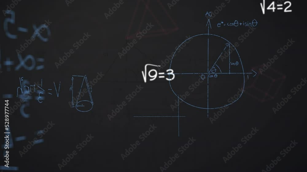 Animation of mathematical equations over globe and network of connections icon on black background Animation of mathematical equations over globe and network of connections icon on black background