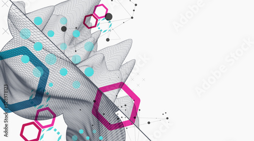 Modern science technology abstract background using hexagonal shapes. Wireframe spot surface illustration. Vector.