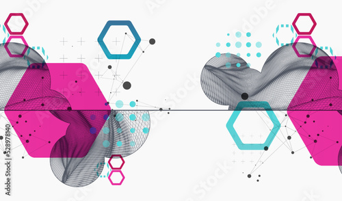Modern science technology abstract background using hexagonal shapes. Wireframe spot surface illustration. Vector.