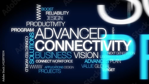 Advanced Connectivity blue words tag cloud text word title teaser conference business research high tech workforce reliability innovation connected application design advances photo